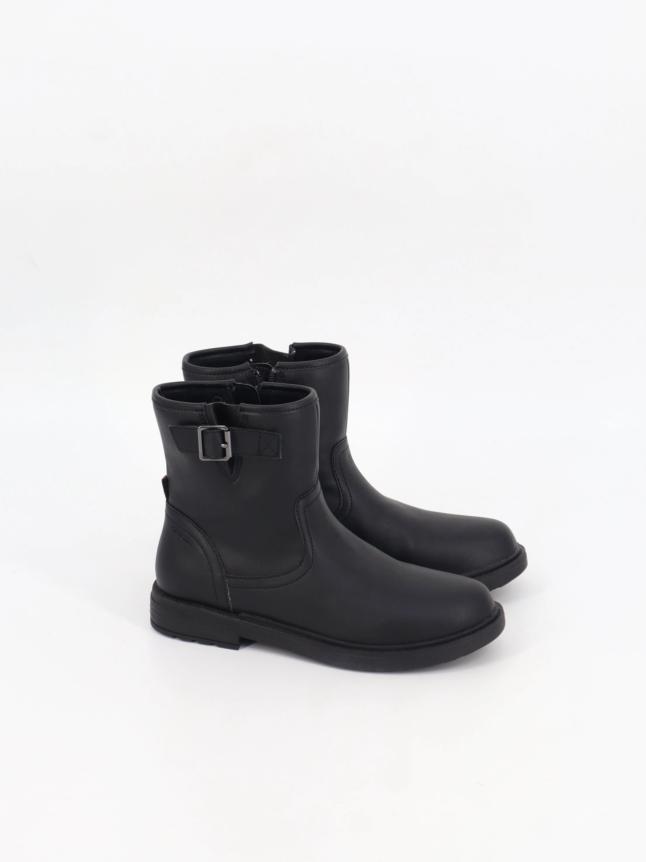Kids Girl's Plain Leather Ankle Boots,Black Trooper Boots