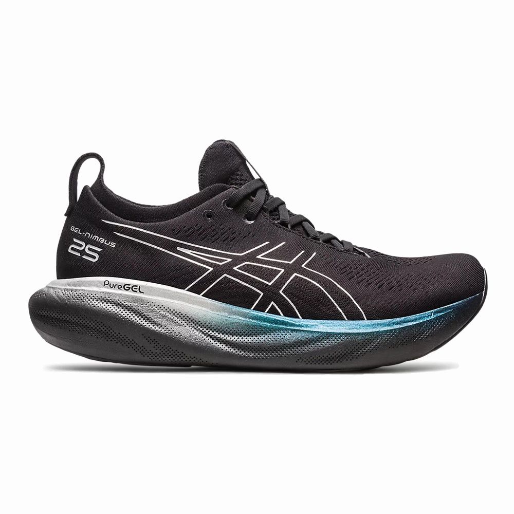 Men's Asics Gel-Nimbus 25 Platinum, Black/Pure Silver, 8.5 D Medium Best Asics Shoes For Road Running