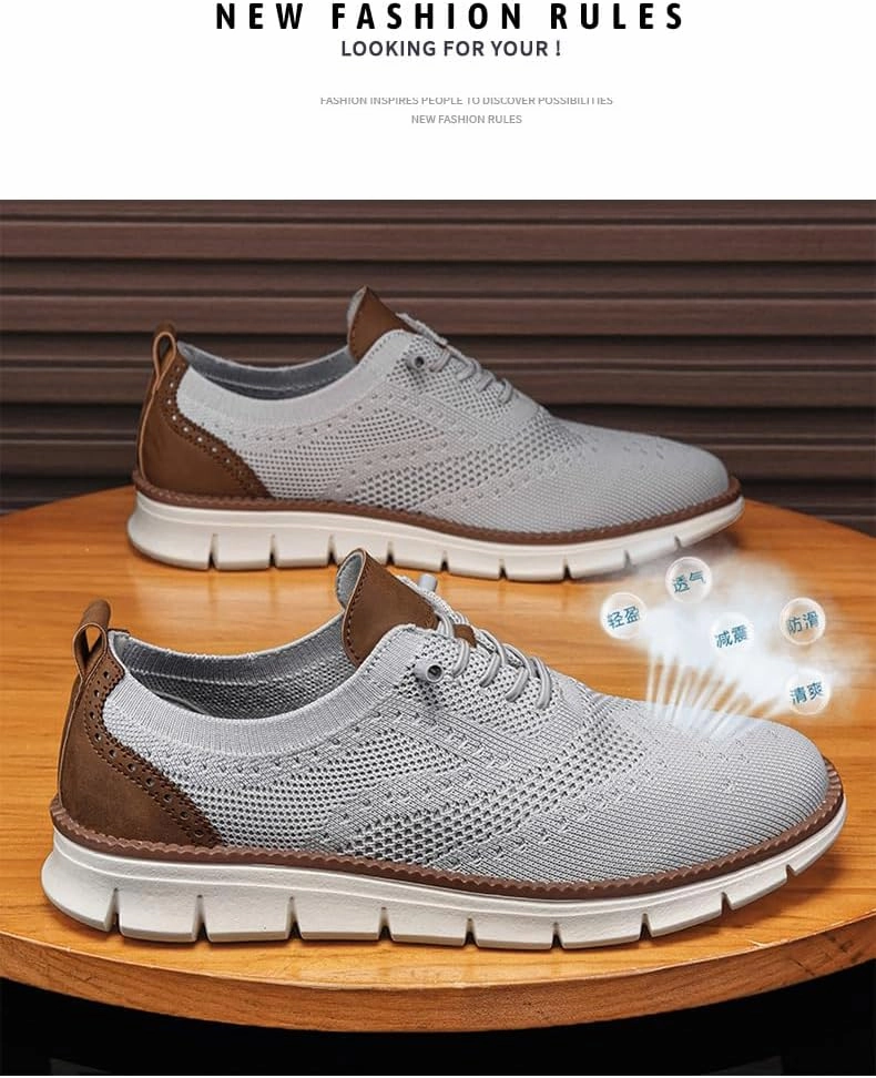Mens Breeze Oxfords Lace Up Lightweight Comfortable Dress Mesh Sneakers Extra Wide Business Casual Walking Urban Casual Wedges Shoes