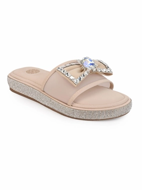 Aberto Torresi Elegant Nude Embellished Slide Sandals  Sparkle with Every Step Supportive Slip Sneakers Tab Performance Slip Slip Sneakers Slip Slip
