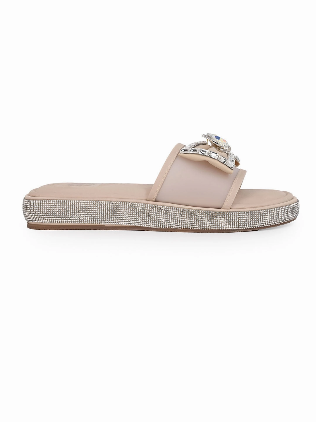 Aberto Torresi Elegant Nude Embellished Slide Sandals  Sparkle with Every Step Most Comfortable Slip-on Shoes