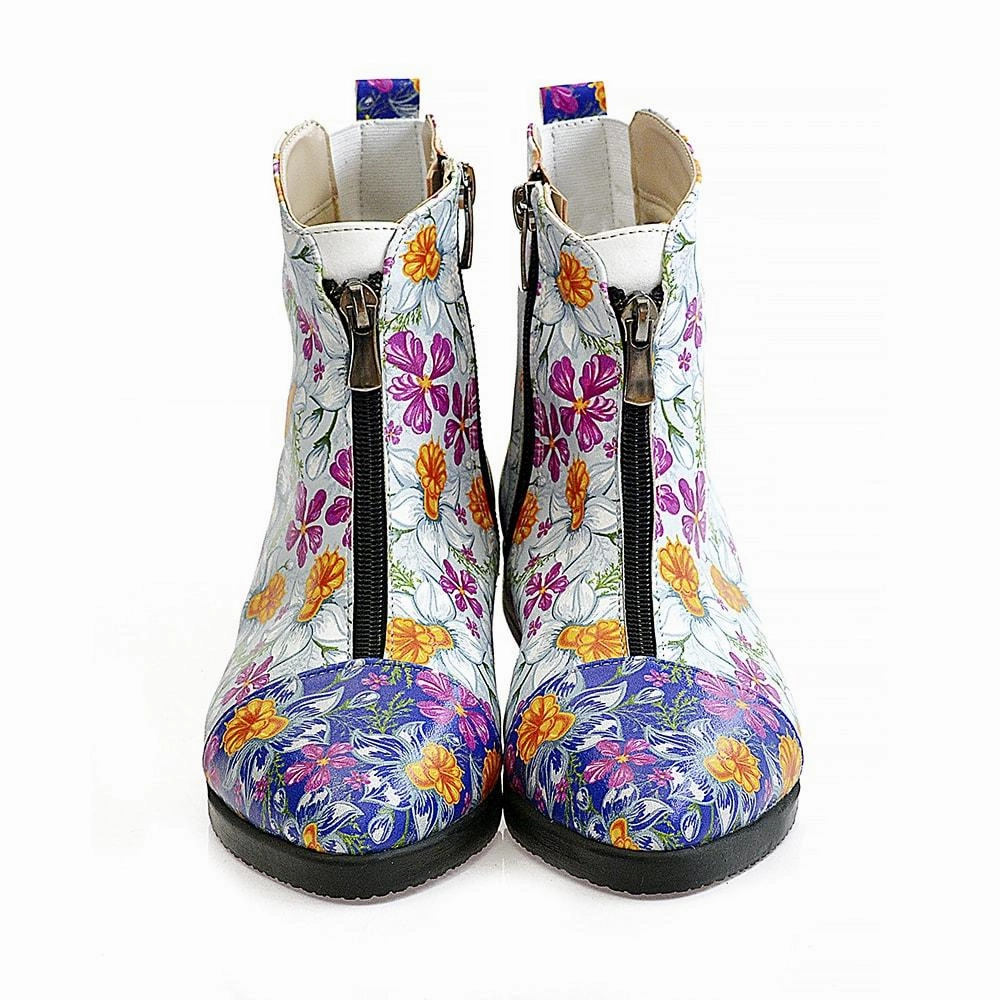 Flowers and Butterfly Short Boots WFER114 Thigh High Boots Heel