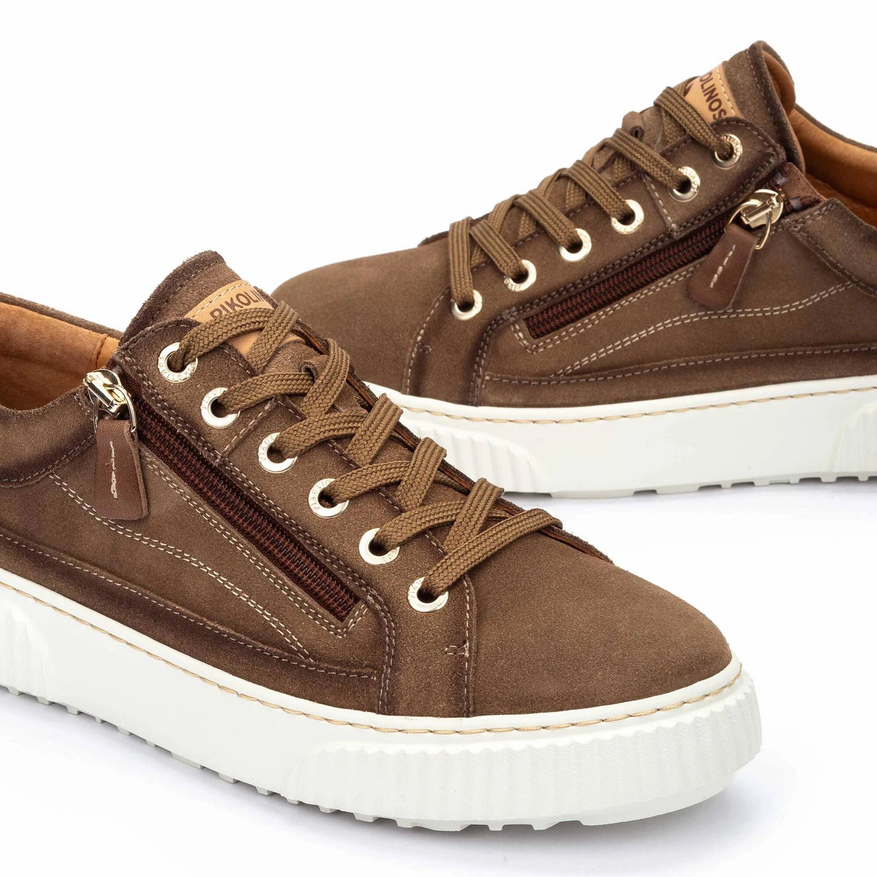 Best Men's Walking Shoes 2025 Pikolinos Women's Riells Platform Side Zip Leather Lace Sneaker in Taupe