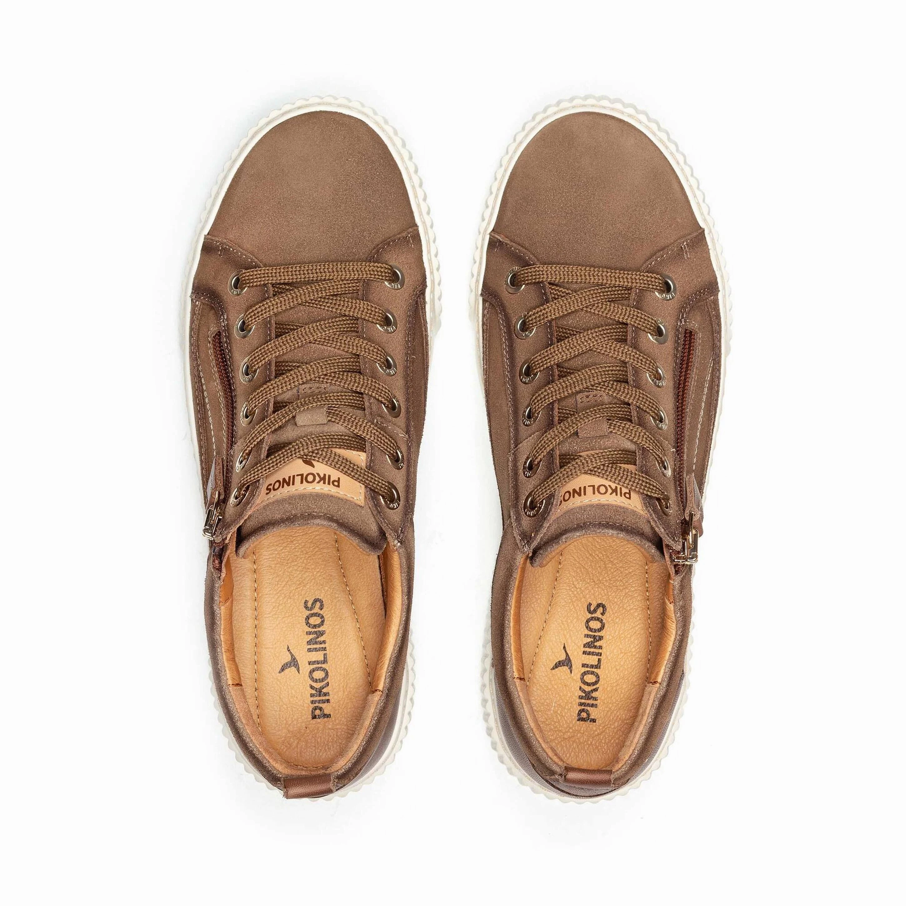 Early Walker Pikolinos Women's Riells Platform Side Zip Leather Lace Sneaker in Taupe