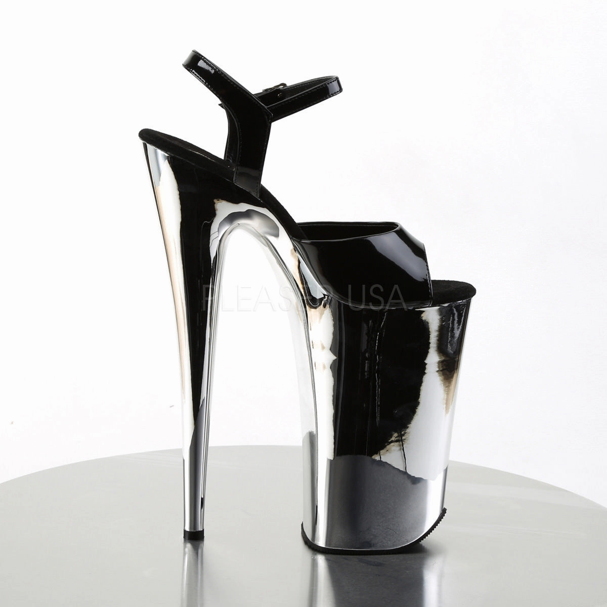 PLEASER BEYOND-009 Black-Silver Chrome Extreme 10 Inch High Heels For Travel Best Walking