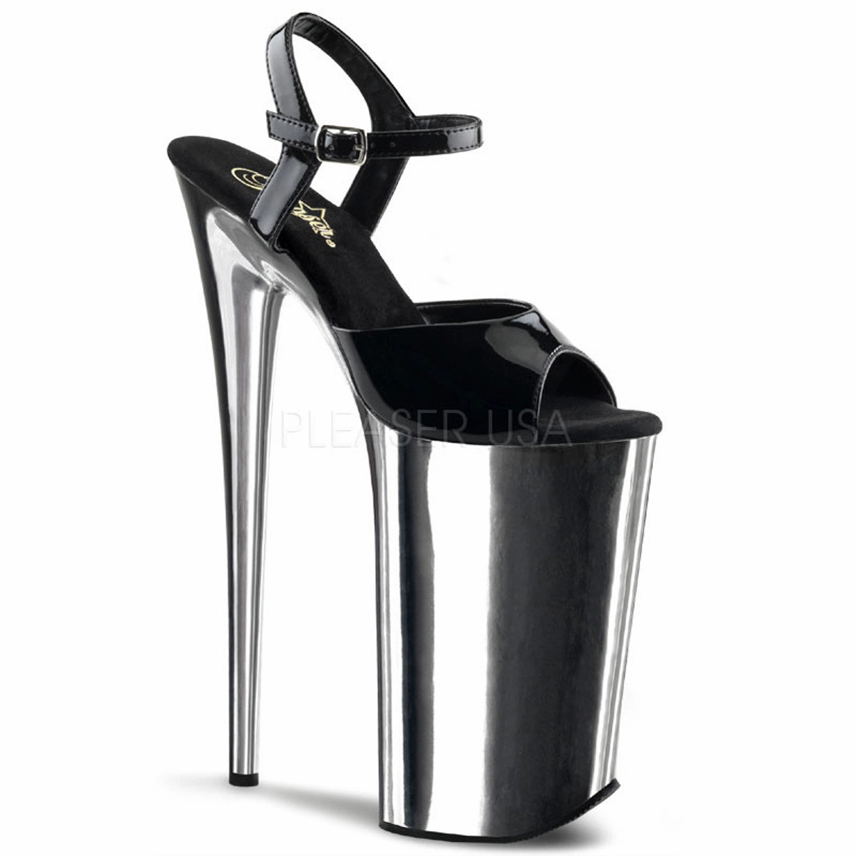 To Wear In Europe Best Walking PLEASER BEYOND-009 Black-Silver Chrome Extreme 10 Inch High Heels