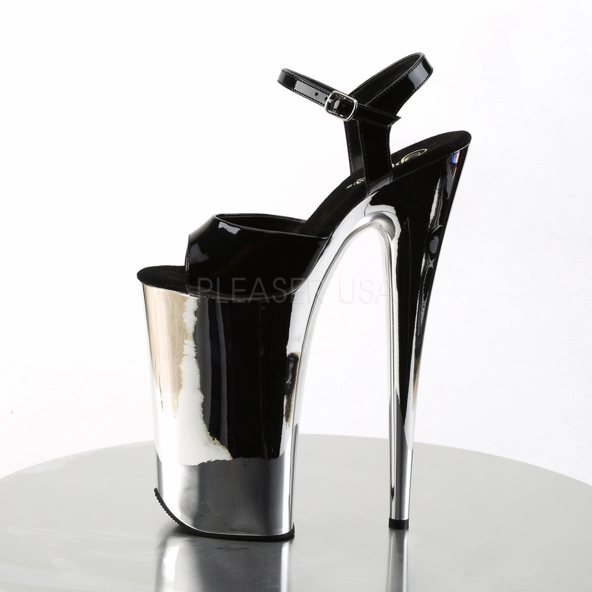 Most Comfortable Shoe For Walking PLEASER BEYOND-009 Black-Silver Chrome Extreme 10 Inch High Heels