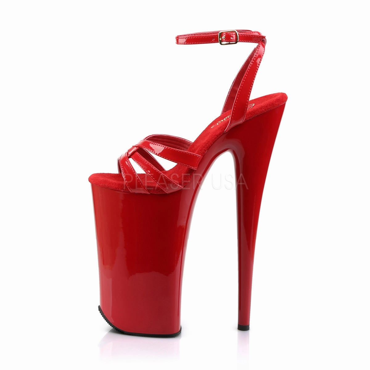 Pleaser BEYOND-012 Red 10 Inch Ankle Strap Sandals Gel Walking Shoes