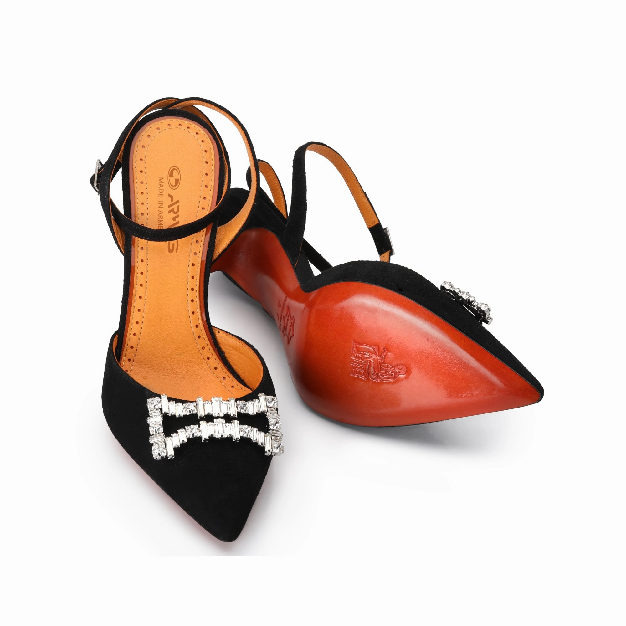 Womens Black Suede Crystal Slingback Pump Hiking Boots Shoelaces