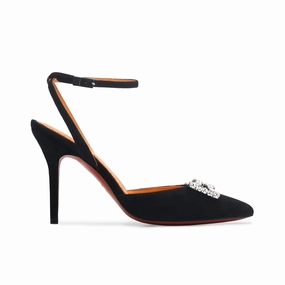 Womens Black Suede Crystal Slingback Pump Plantar Fasciitis Hiking Boots