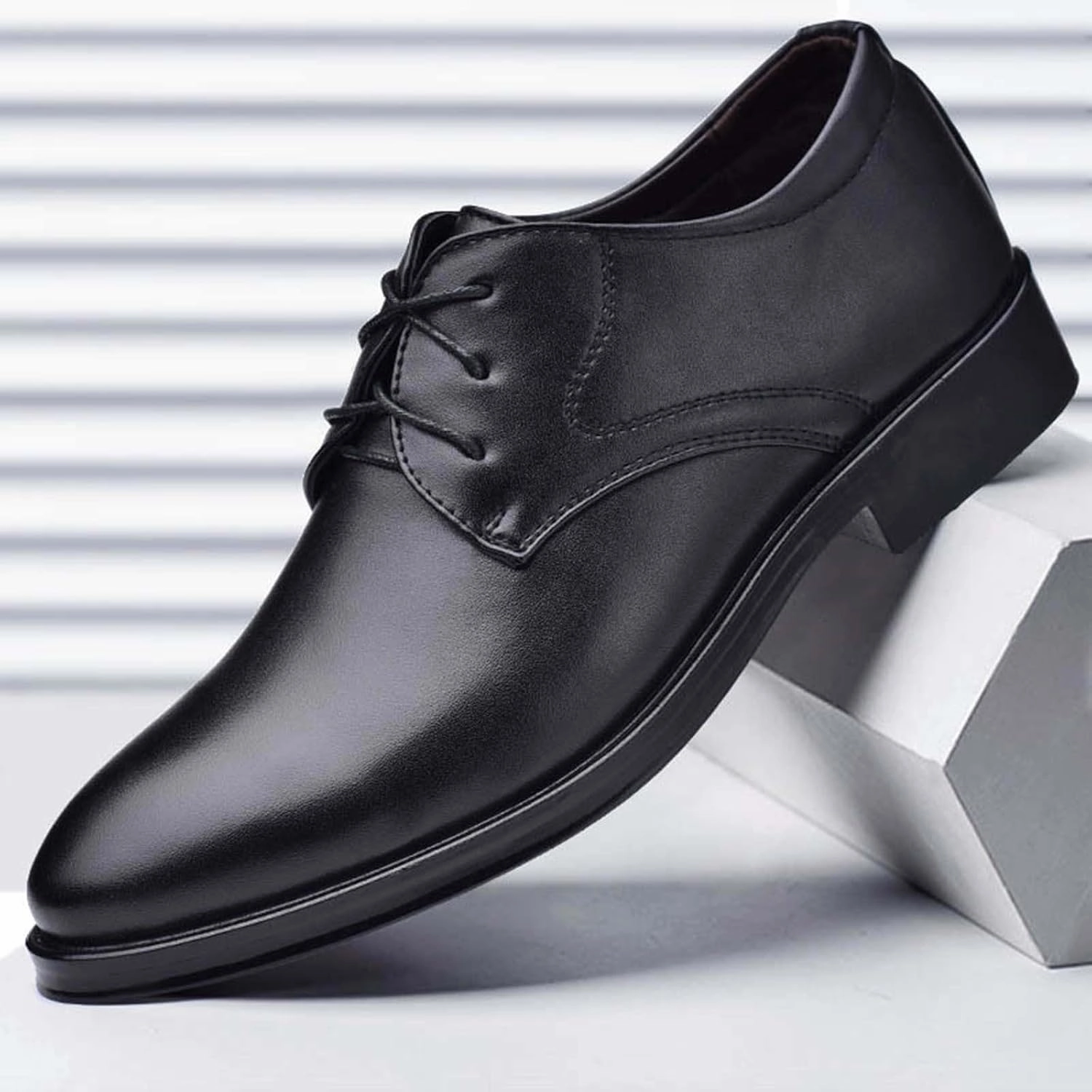 Casual Leather Slip-on Shoe Black Dress Shoes for Men Fashion Oxfords Classic Lace up Shoe Heel Pad Design for Formal Occasions Work Footwear