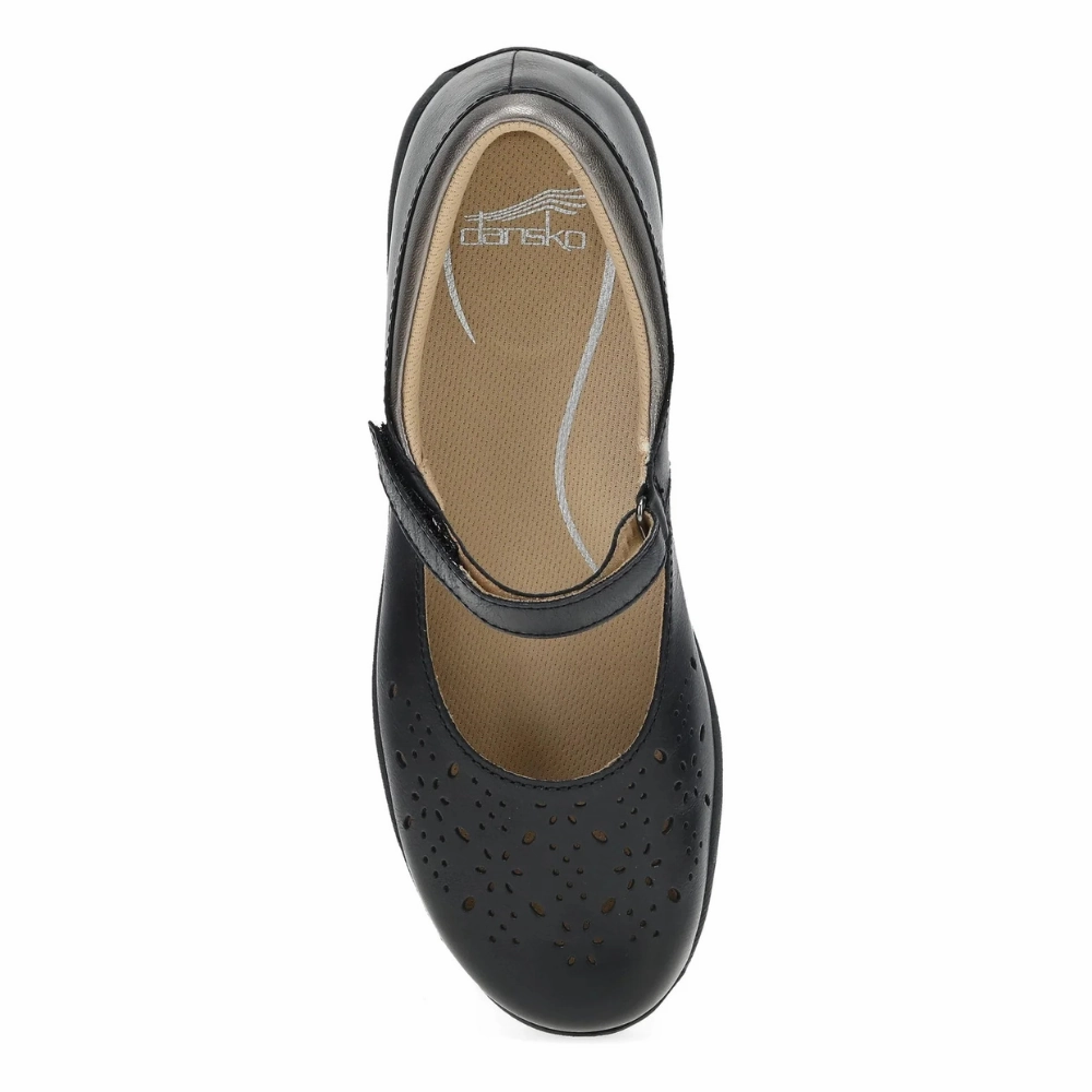 Dansko Stacy Black Waxy Burnished Leather Mary Jane (Women's) Shoe Laces Flat