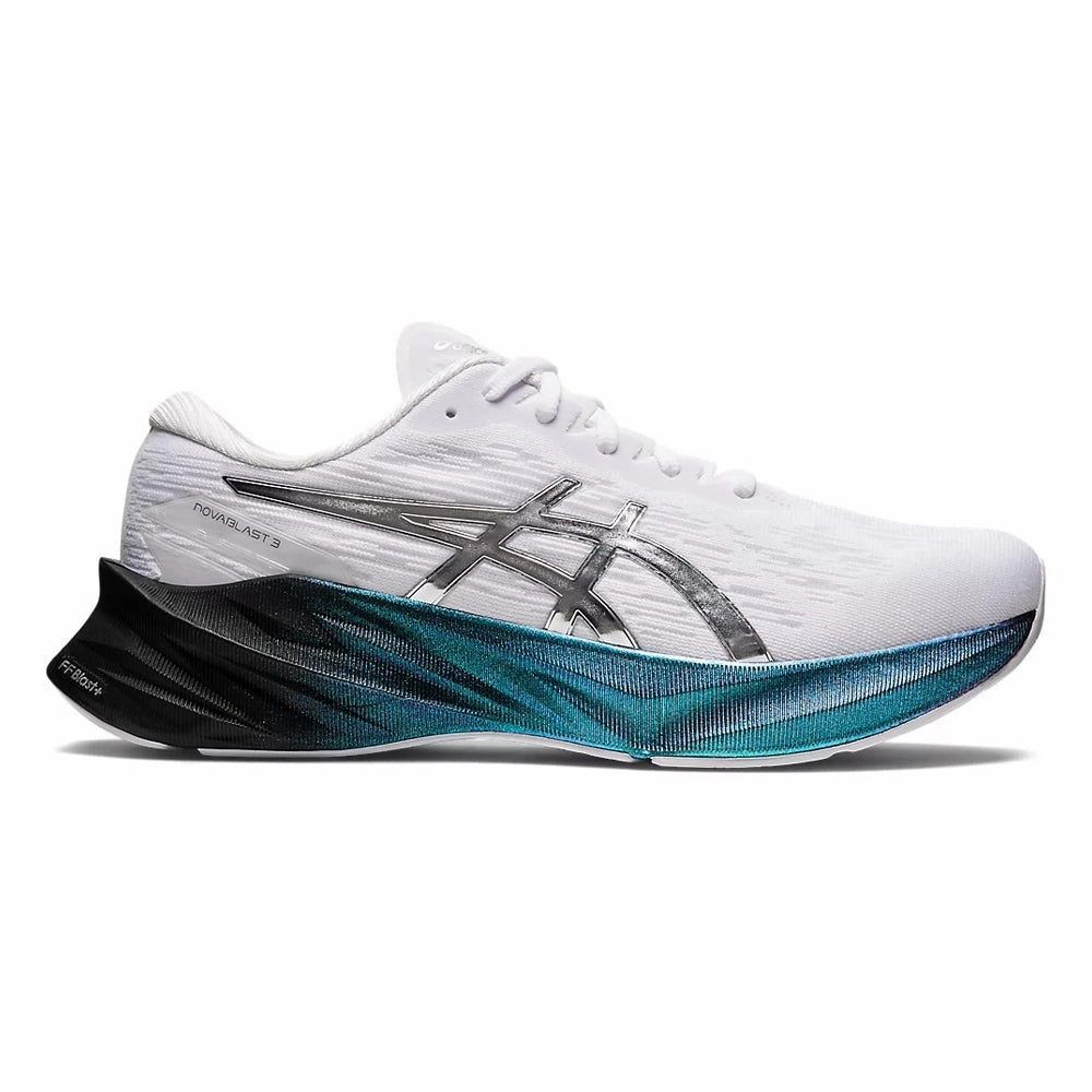 Men's Asics Novablast 3 Platinum, White/Pure Silver, 8.5 D Medium Asics Strap Shoes