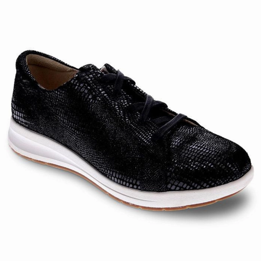 Revere Athens Black Lizard Sneaker (Women's) Slip On Walking