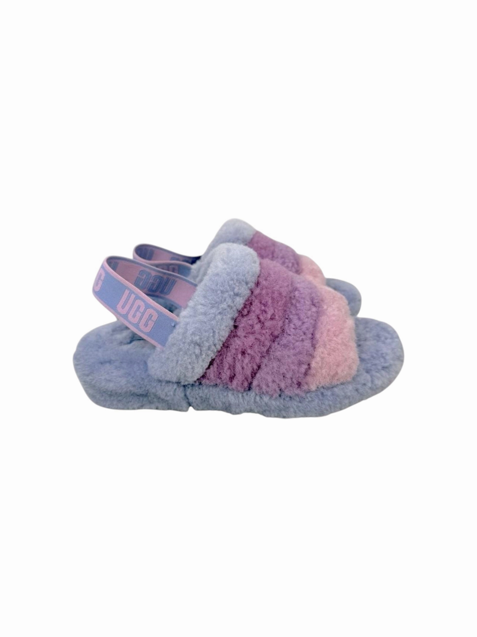 Holland Clog Slippers Women's Faux Fur Colorblocked Striped Slipper,Purple