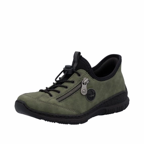 Rieker N3267-54 Ladies Green Ready2Go Slip On Shoes Shearling Lined Slip Ons