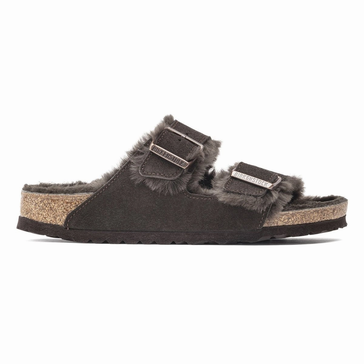 Birkenstock Women's Arizona Shearling Mocha Pointed Flat Shoes Wide Fit