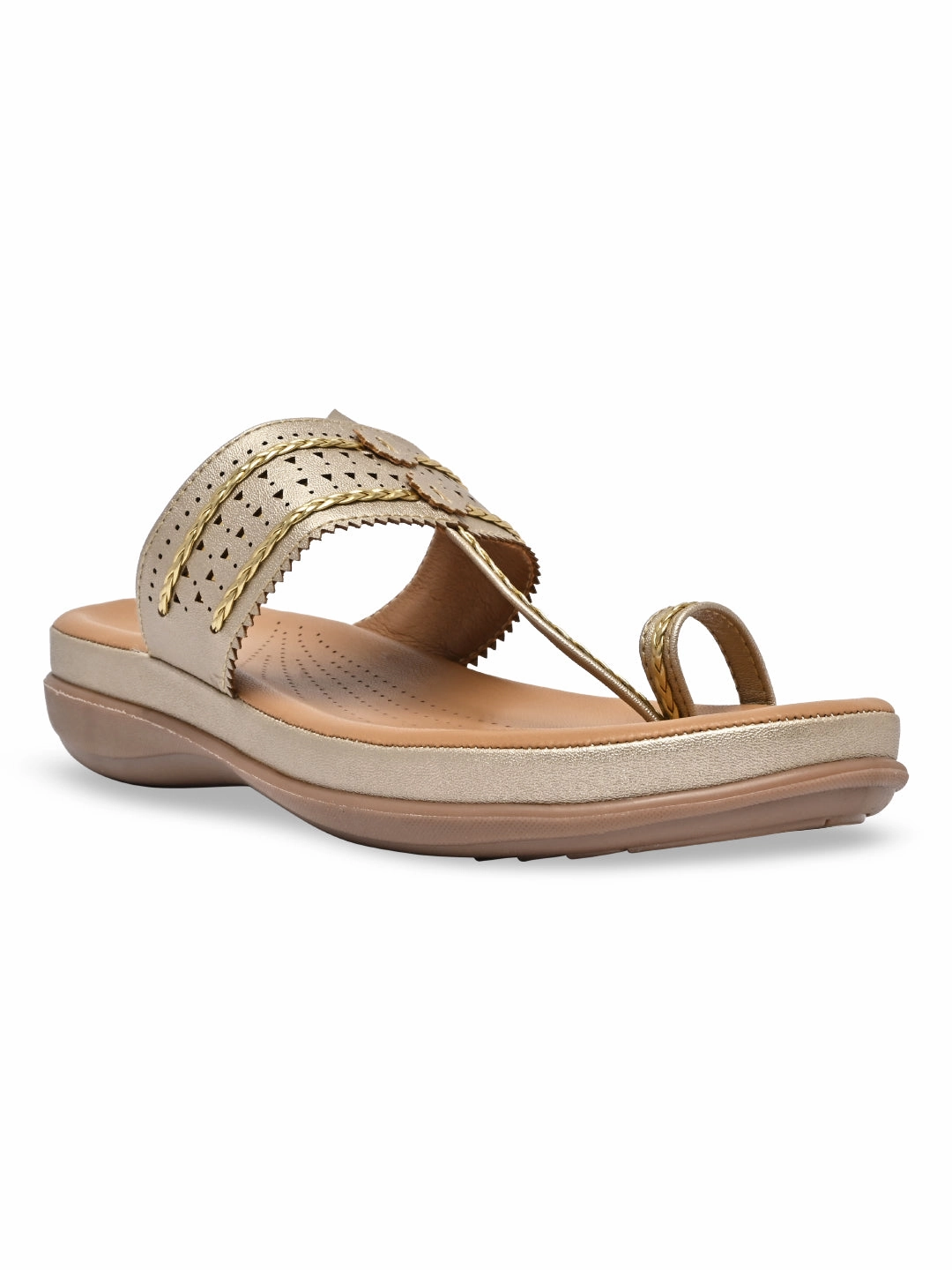 Low Price Flat Shoes Rocia By Regal Gold Women Kolhapuri Flat Comfort Sandals