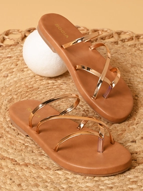 Rocia By Regal Rose Gold Women Strappy Flats Flat Dress Shoe