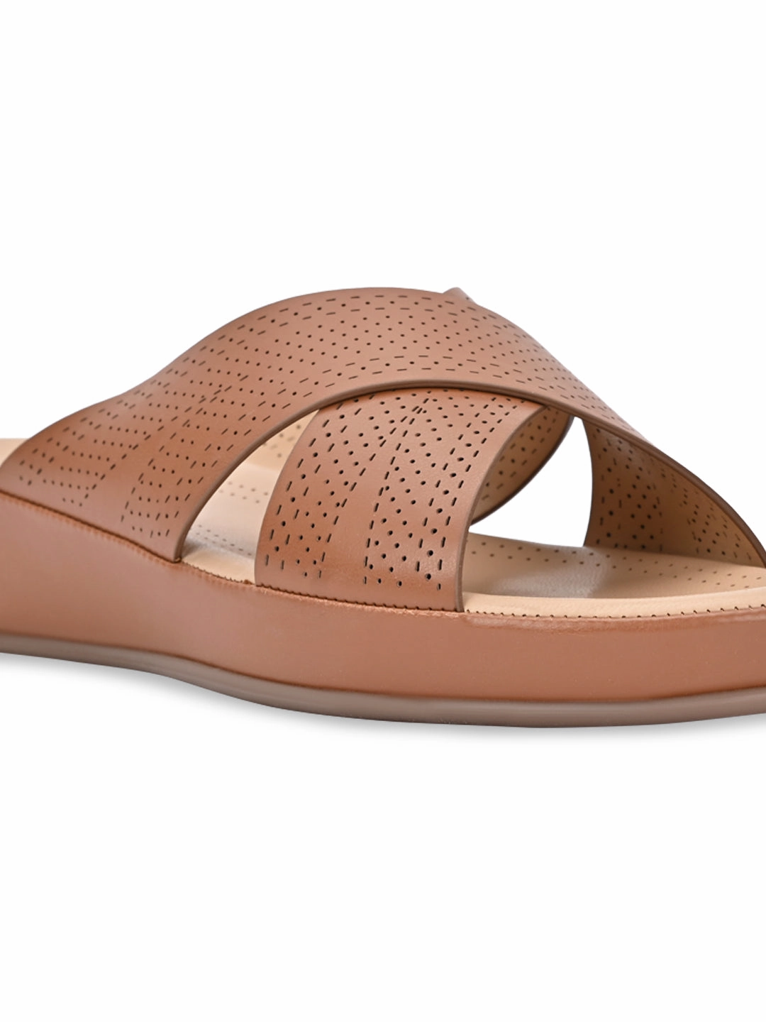 Rocia By Regal Tan Women Comfort Laser Cut Cross Strap Flats Bridal Shoes Flat Sandals