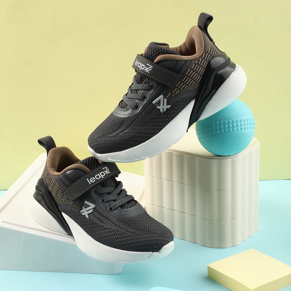 Best Running Shoes Ever Leap7x Dark Grey Sports Lacing Running Shoes For Kids COVER-02 By Liberty