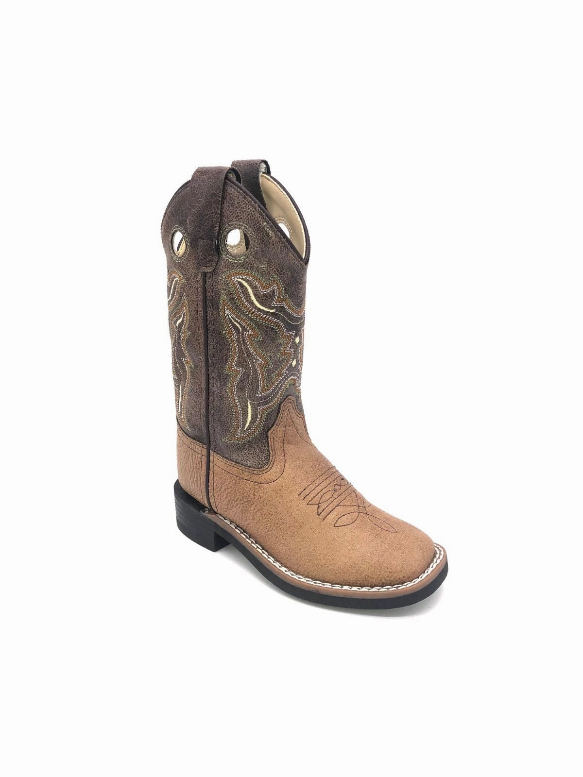 'Old West' Children's Western Broad Square Toe - Tan / Brown Crackle Western Boots With Fringe