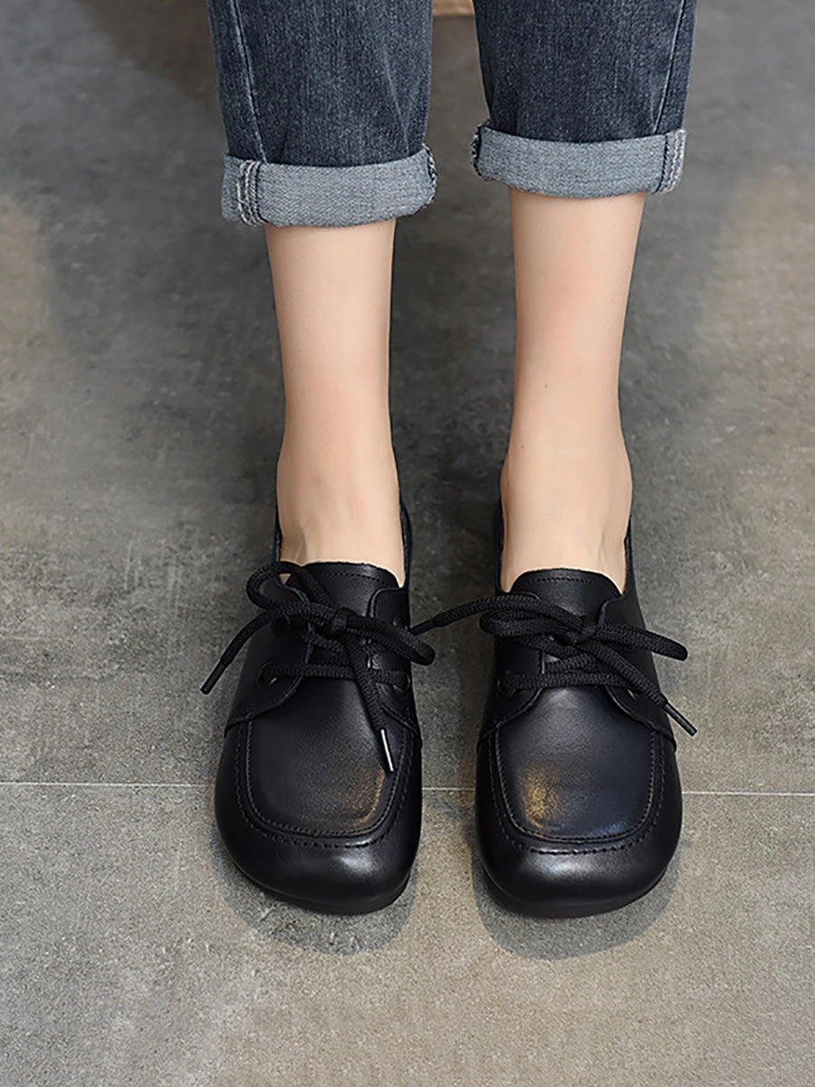 Munro Shoes Flats Women Summer Retro Solid Leather Square Toe Flat Shoes CX041