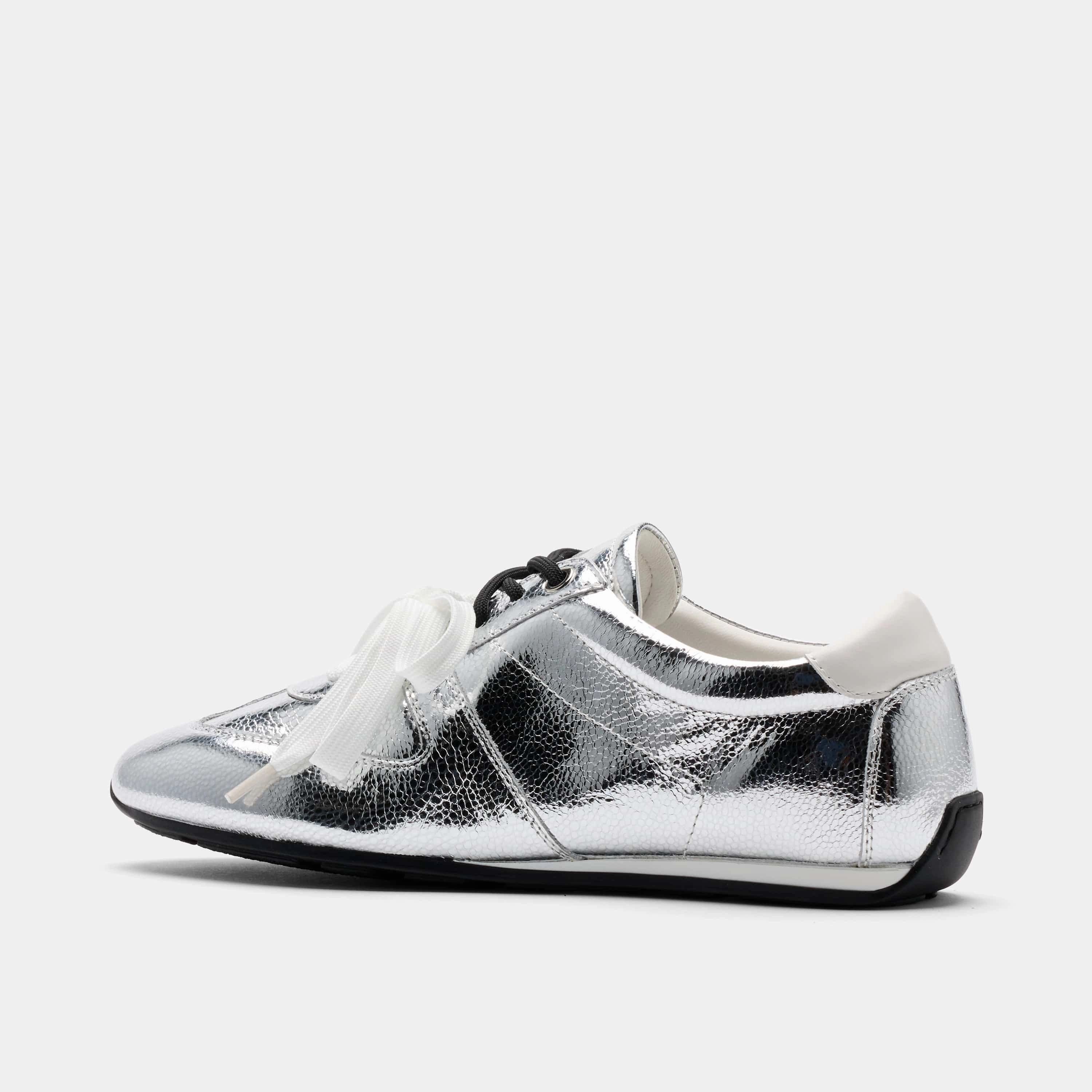 Memory Foam Slip On Sneakers Colette Silver Metallic Leather Sneakers