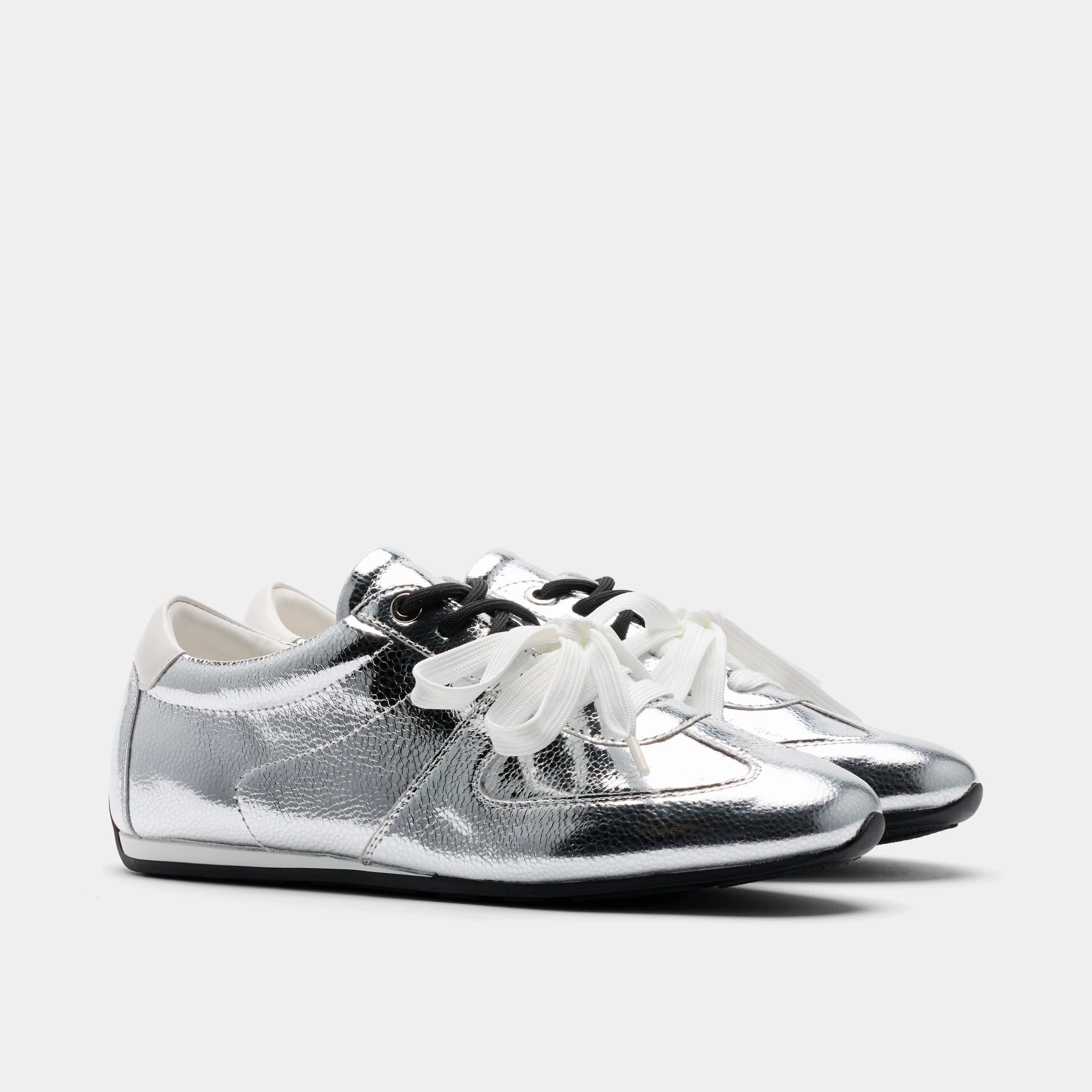 Colette Silver Metallic Leather Sneakers Heel Slip On Sandals