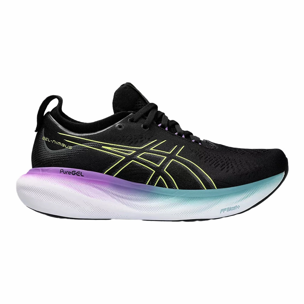 Asics Indoor Squash Shoes Women's Asics Gel-Nimbus 25, Black/Glow Yellow, 5.5 D Wide