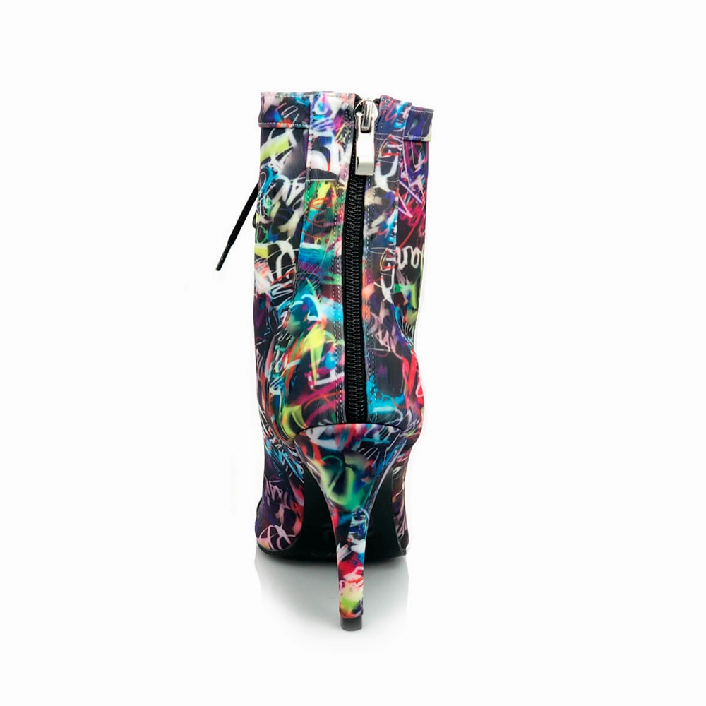 Sierralynn - Graffiti Print Open Toe Lace Up Dance Booties (Street Sole) Ski Boots Size Chart