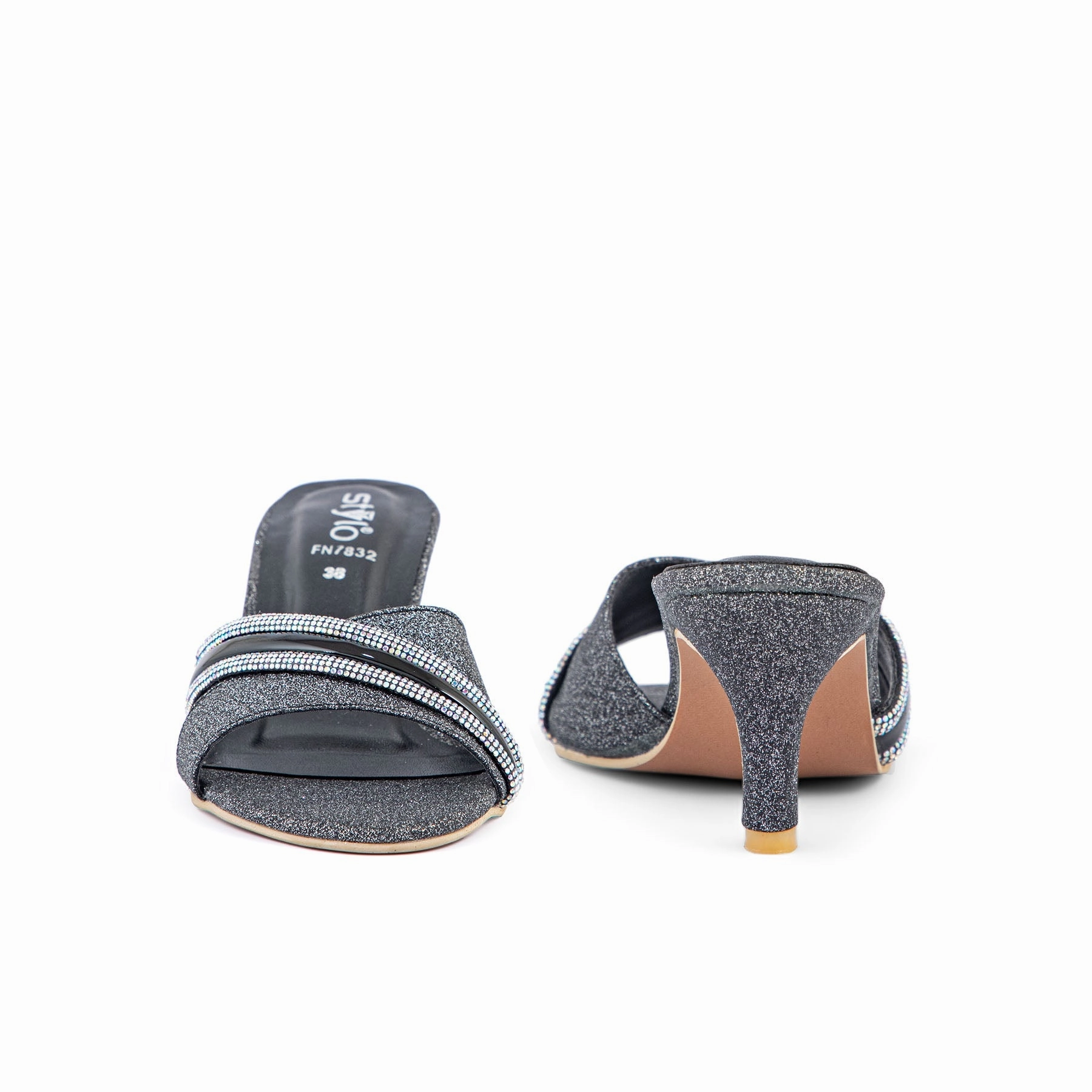 Black Fancy Slipper FN7832 Leather And Wool Slippers