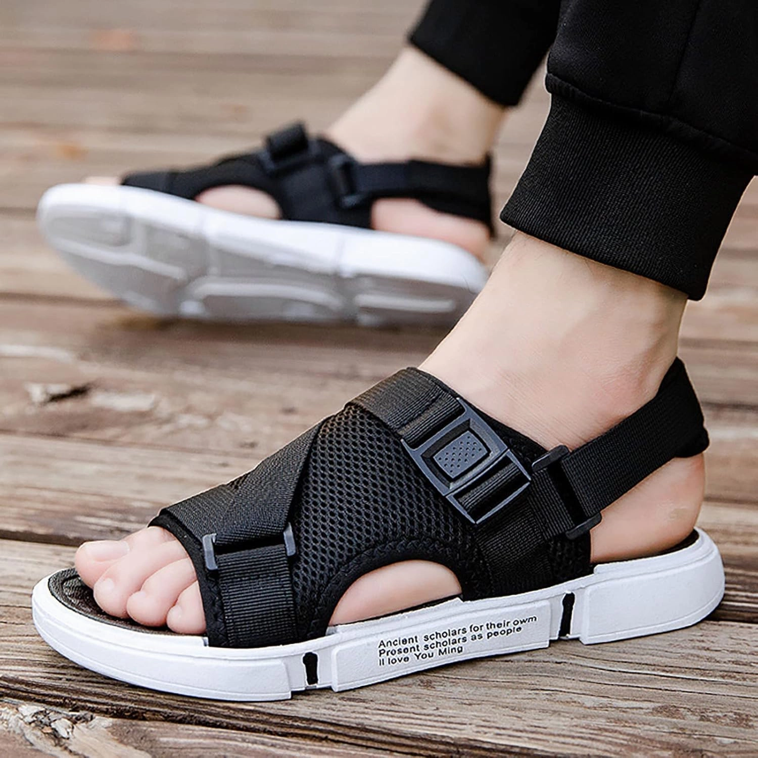 Casual Shoes With  Jeans Men Sports Sandals Fashion Solid Color Hollow Out Casual Breathable Slippers Shoes Mens Leather Fisherman Sandals Men Shoes M