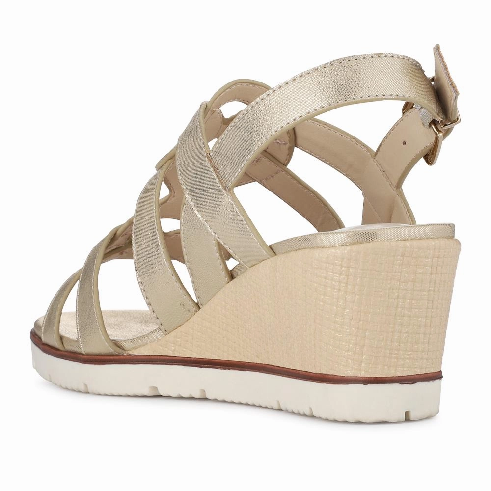 Strappy Wedge-Heeled Espadrilles - WBINS41042 / 327 223 - Gold Two Strap Espadrilles