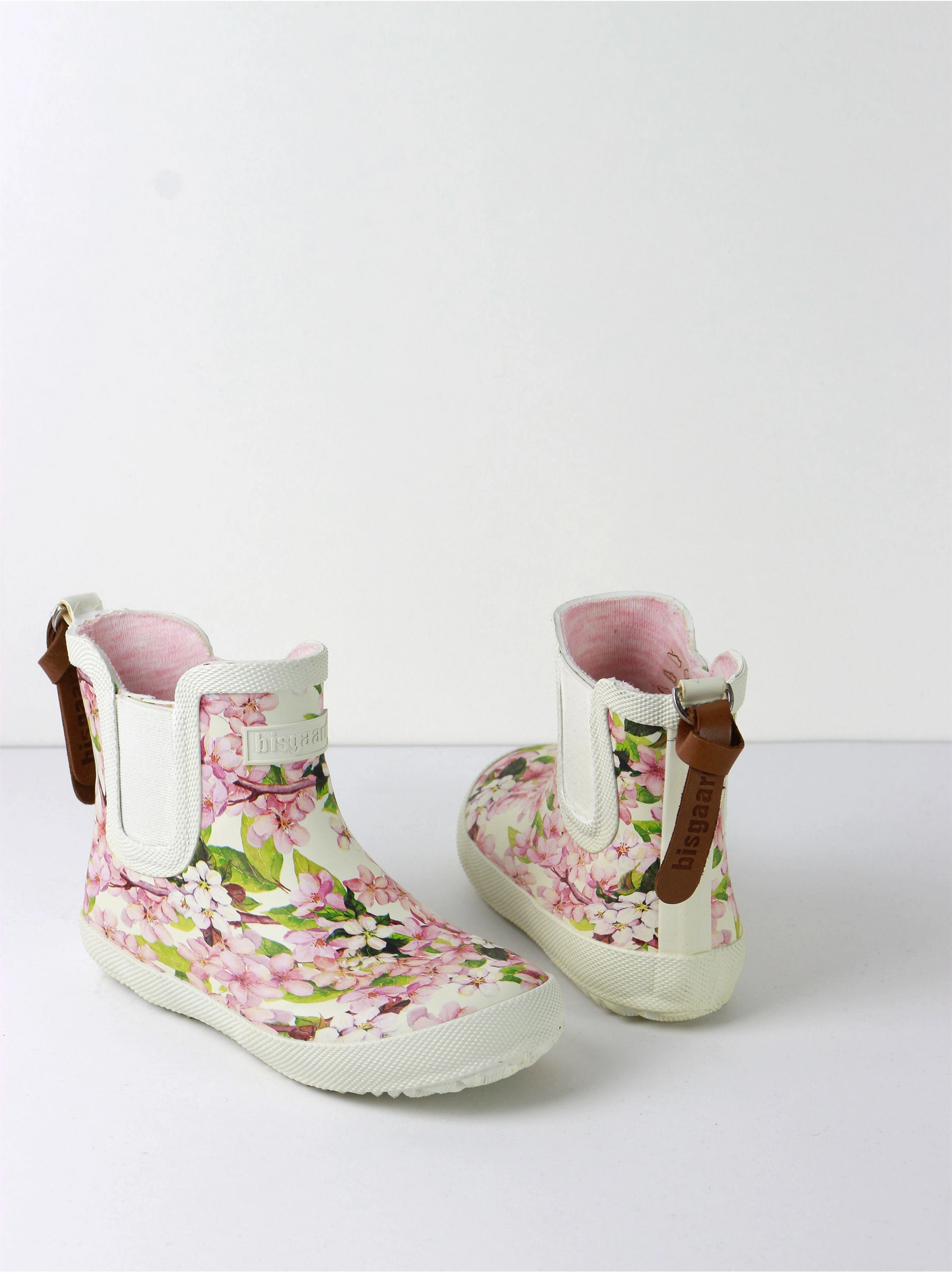 Kids Girl Floral Print Faux Leather Ankle Boots,White/Pink Boots Moc