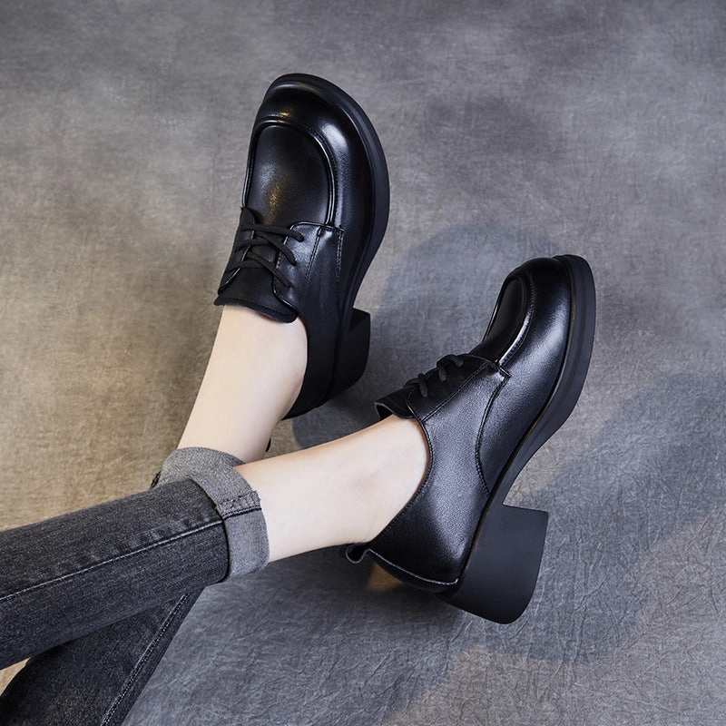 Venice Leather Casual Shoes Women Classic Chunky Heel Work Leather Shoes