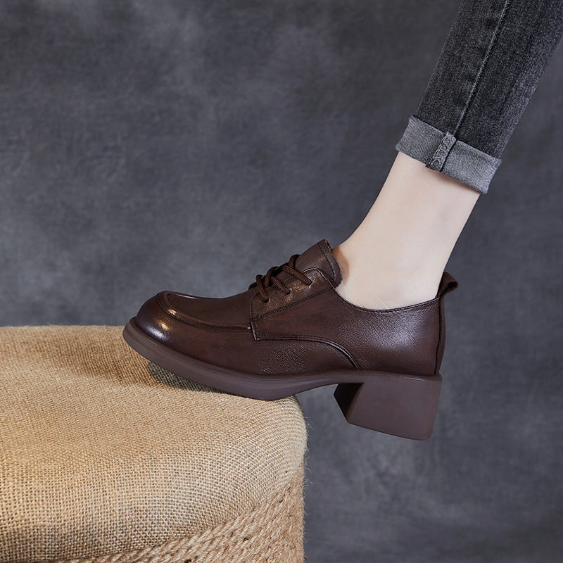 Women Classic Chunky Heel Work Leather Shoes Casual Shoes Hey Dude