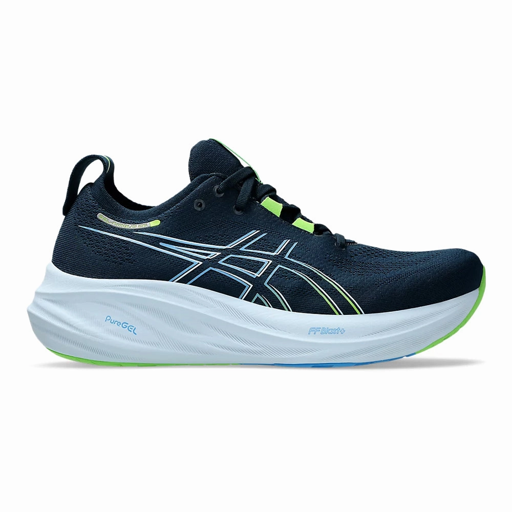 Men's Asics GEL-Nimbus 26, French Blue/Electric Lime, 12 2E Wide Asics Lightweight Walking Shoes