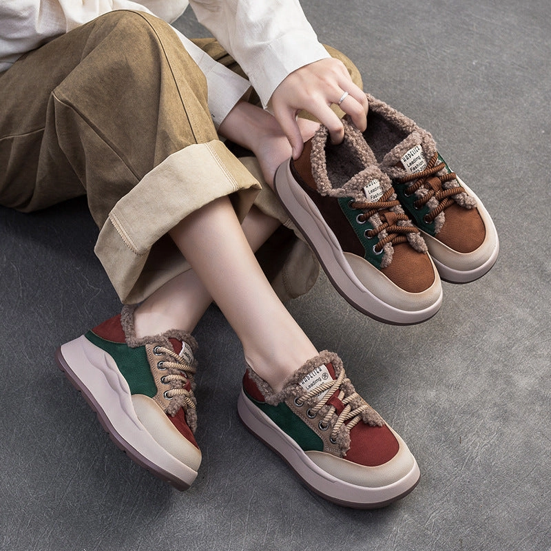 Semi Casual Shoes For Work Women Color Matching Furred Winter Casual Shoes