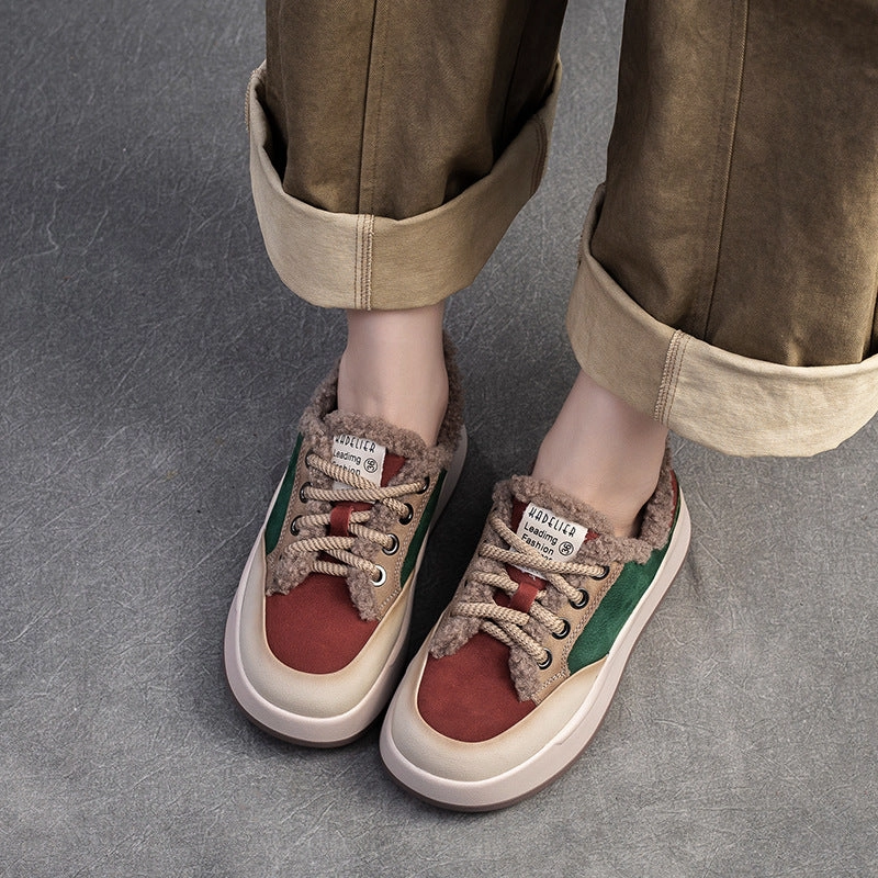 Women Color Matching Furred Winter Casual Shoes White Half Casual Shoes