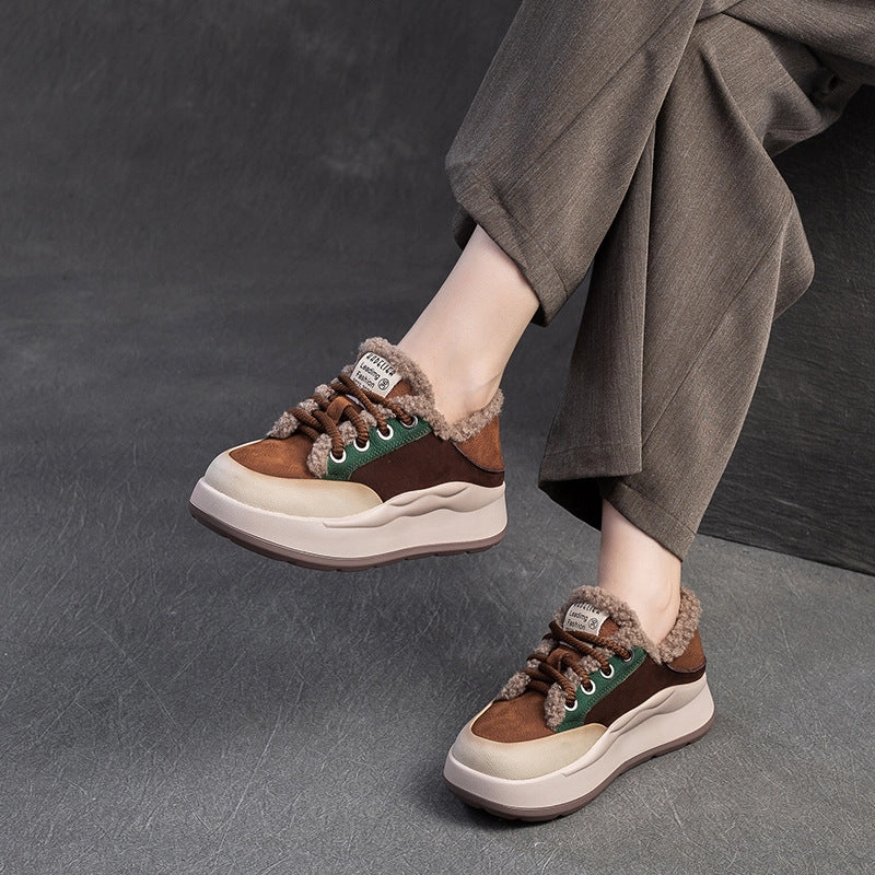 Best Walking Casual Shoes For Travel Women Color Matching Furred Winter Casual Shoes