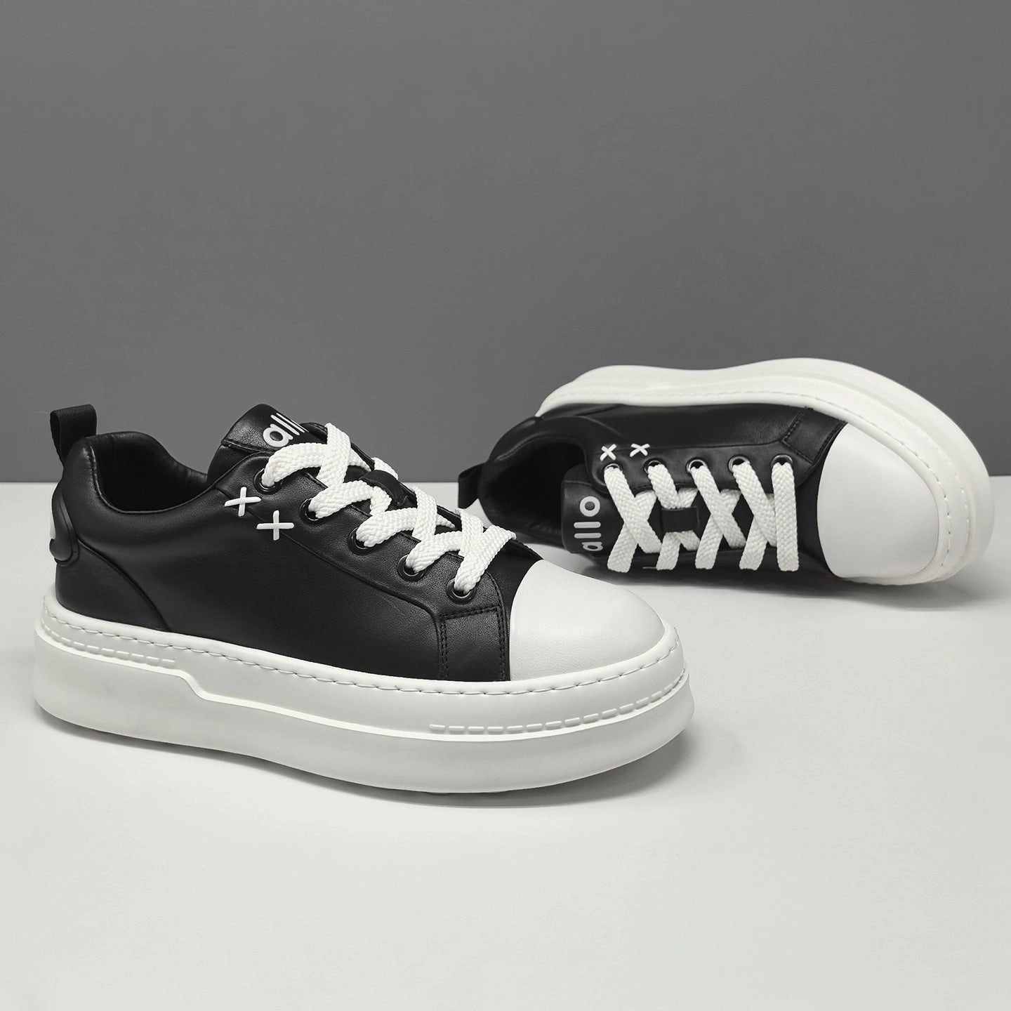Men's Stylish Plain Leather Thick Sold Casual Sneakers Ja1 Basketball