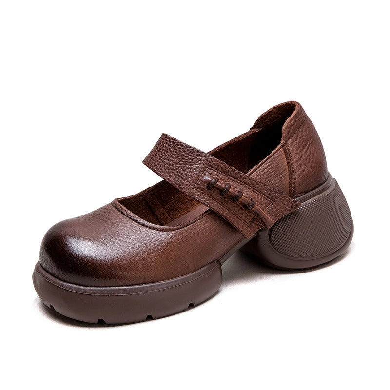 Women Retro Leather Chunky Platform Casual Shoes Casual.shoes