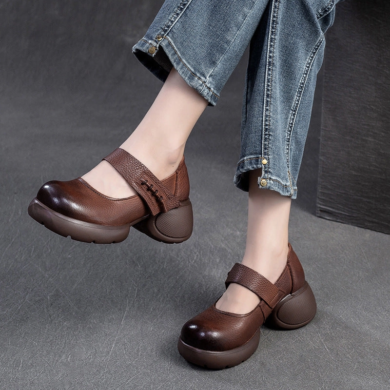 Women Retro Leather Chunky Platform Casual Shoes Casual Shoes Stores Near Me