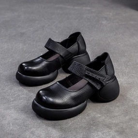 Women Retro Leather Chunky Platform Casual Shoes Insulated Casual Shoes