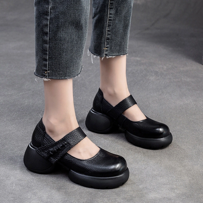 Casual Shoes For Dress Pants Women Retro Leather Chunky Platform Casual Shoes