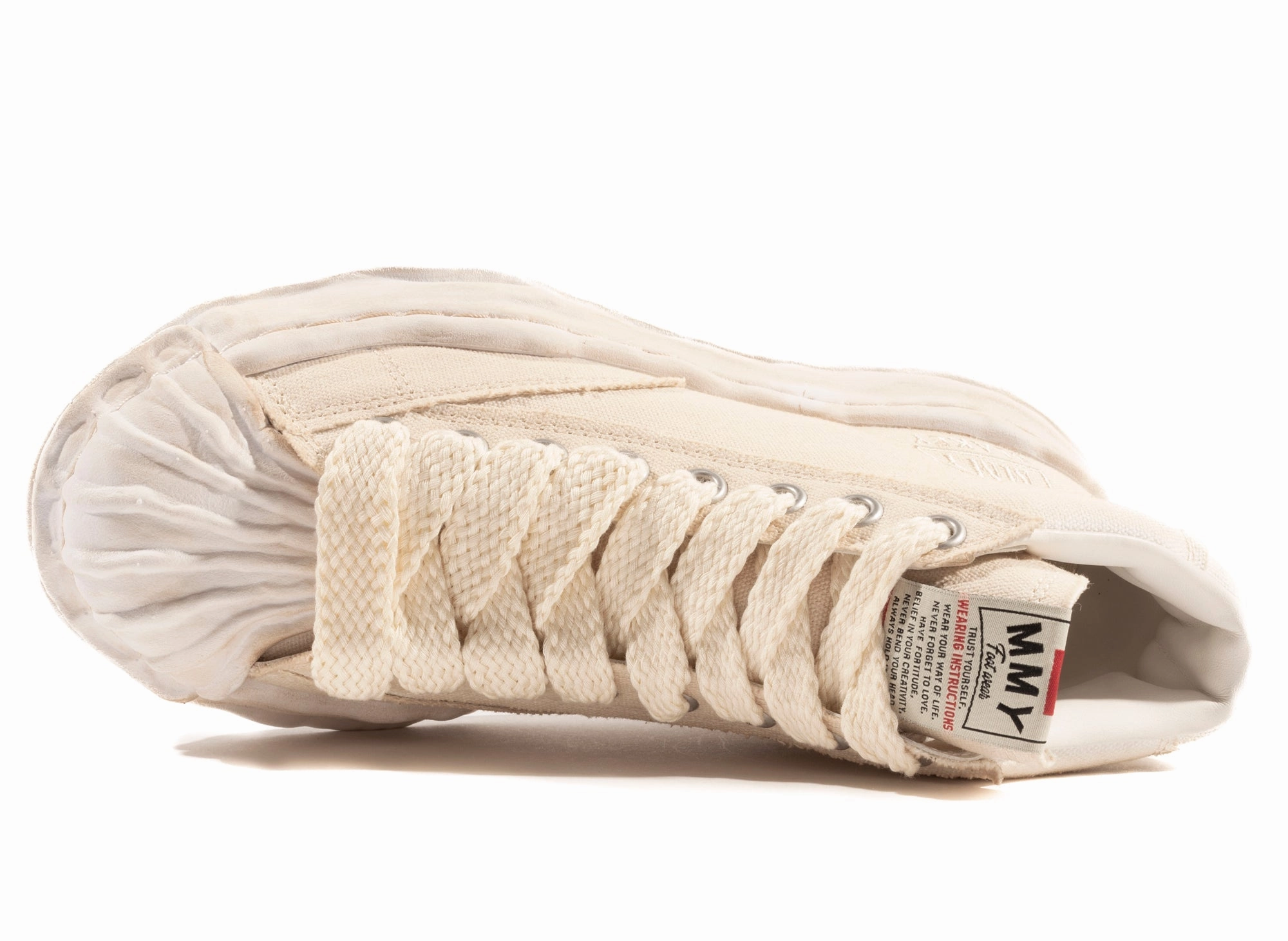 Maison Mihara Yasuhiro Canvas Blakey High-Top Sneaker in White Knee High Boots Low Heel