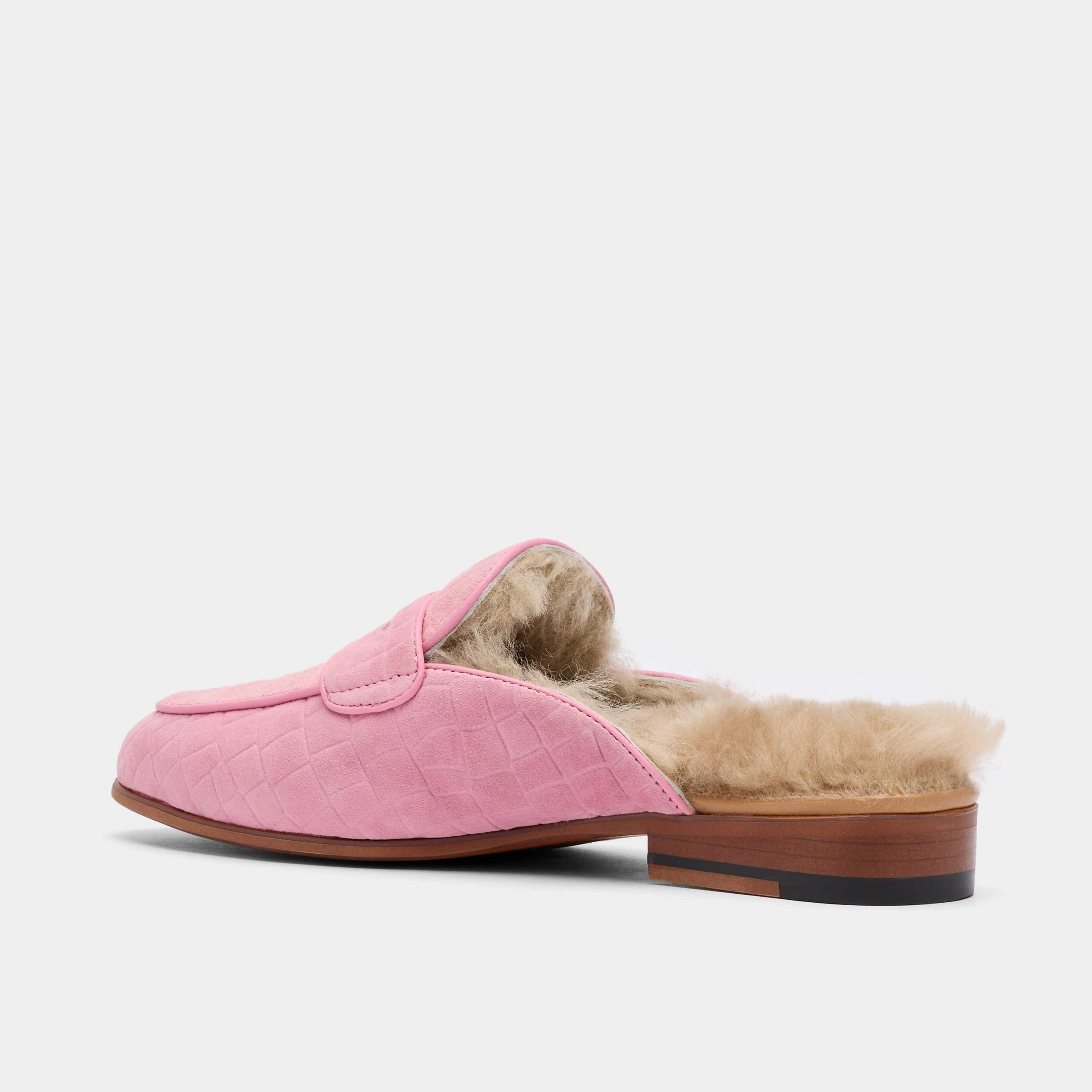 Ms. Del Mar Pink Croc Suede Loafer Mule Slip Ons Steel Toe