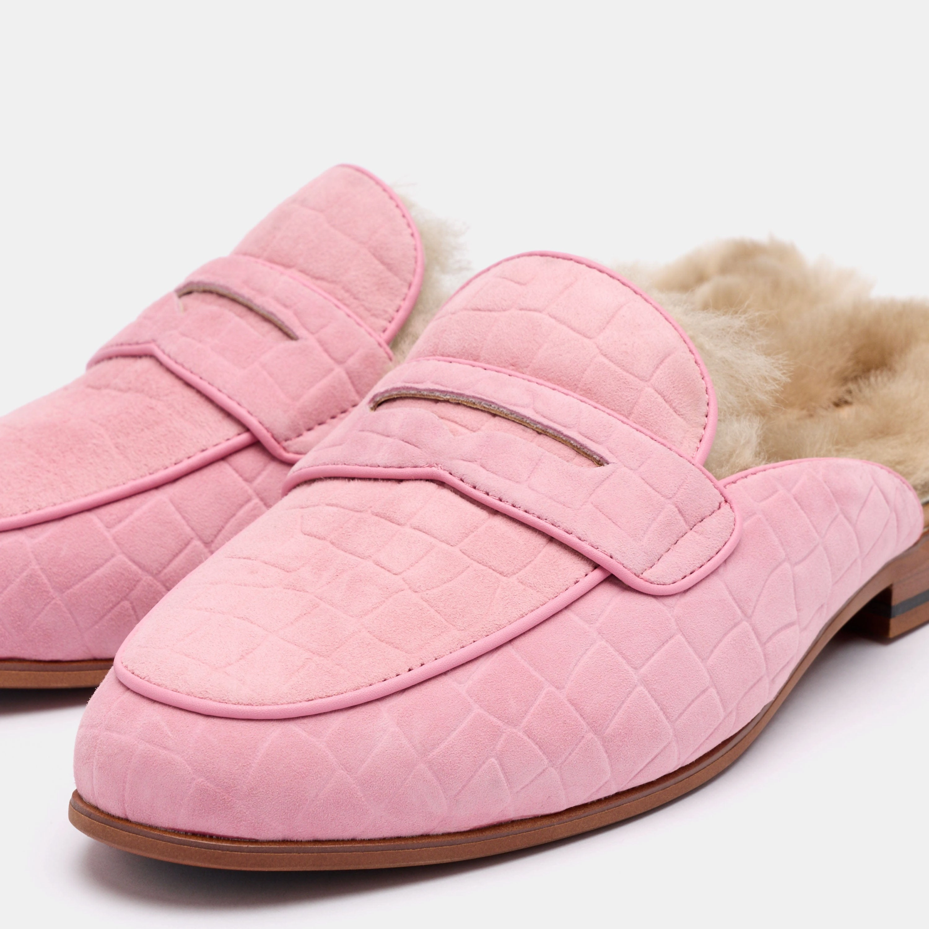 Soft Toe Slip On Work Boots Ms. Del Mar Pink Croc Suede Loafer Mule