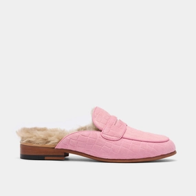 Ms. Del Mar Pink Croc Suede Loafer Mule Spring Slip On Shoes